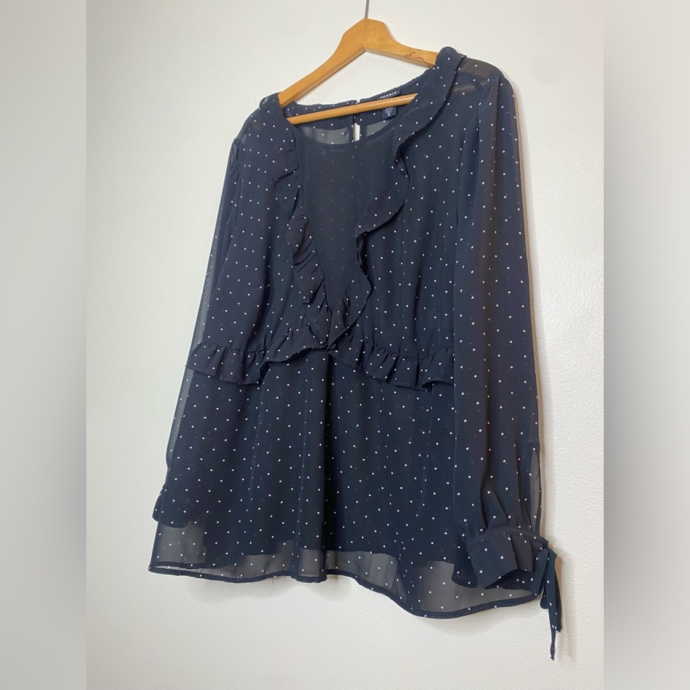 Sheer Blouse with Ruffles and Tie Sleeves